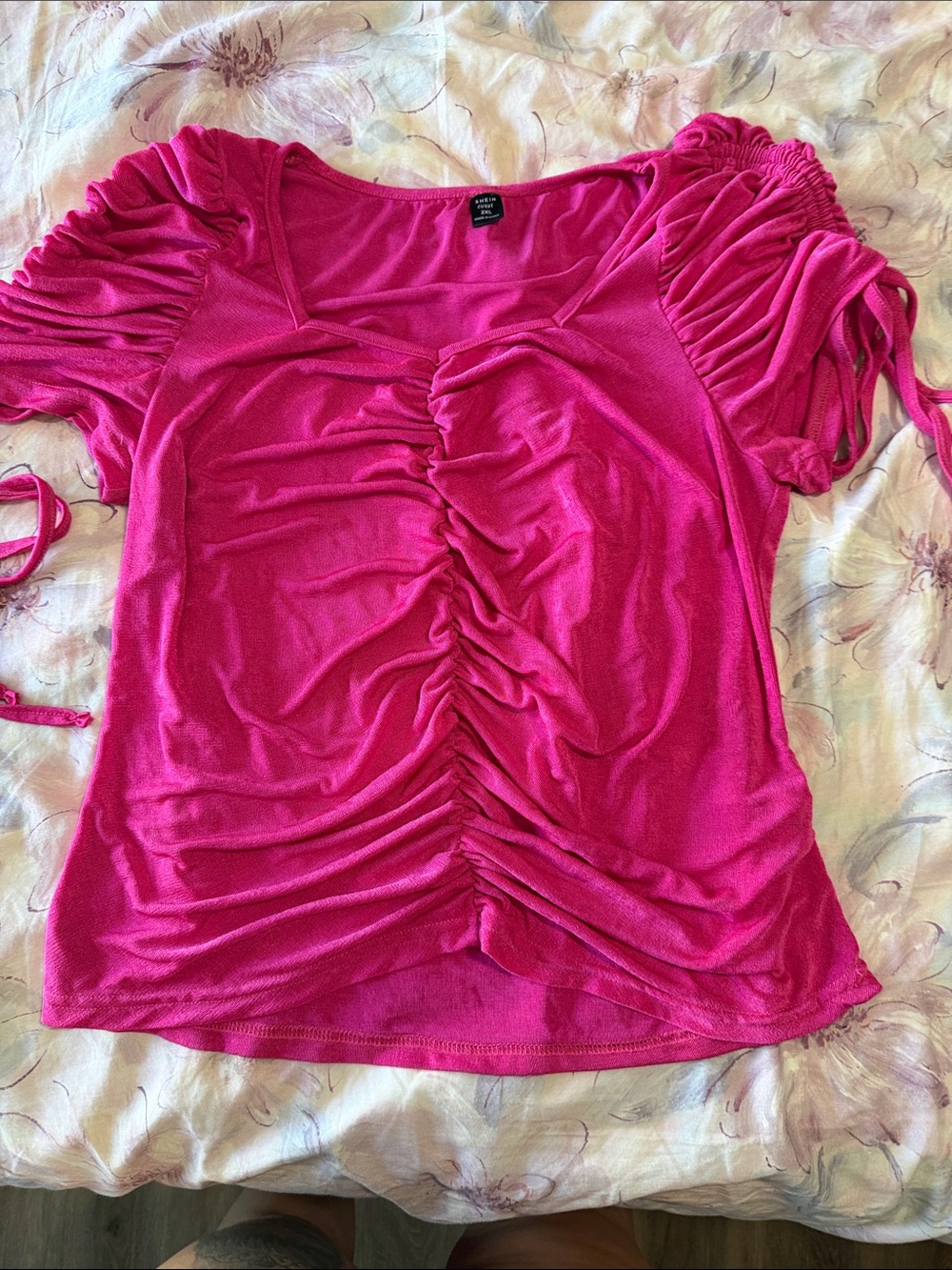 SHEIN Hot Pink Ruched Short Sleeve Top